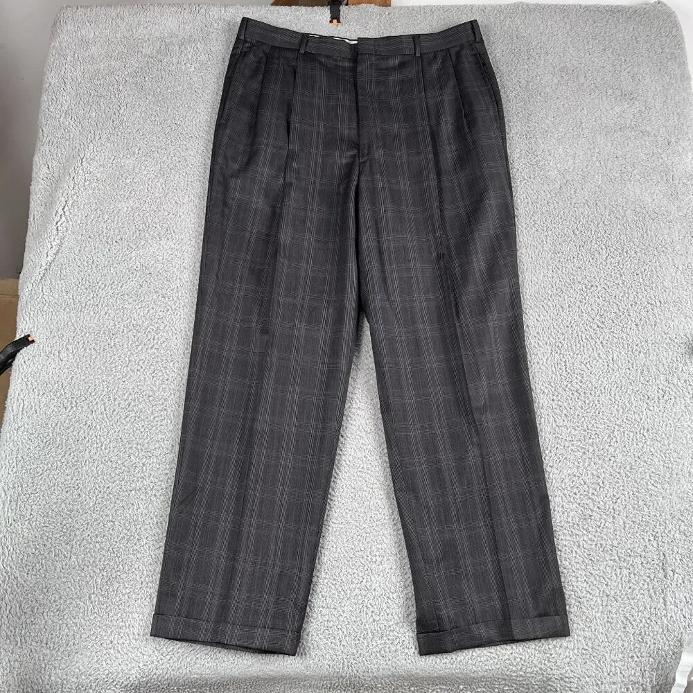 VTG‎ Brooks Brothers Mens 100% Pure Wool Pleated Glen Full Suit Sz 44L Flaw